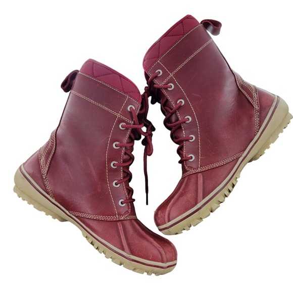 L.L. Bean Shoes - L.L. Bean Womens Duck Boots "Bar Harbor" Size 8 Red Leather Waterproof Mid Calf